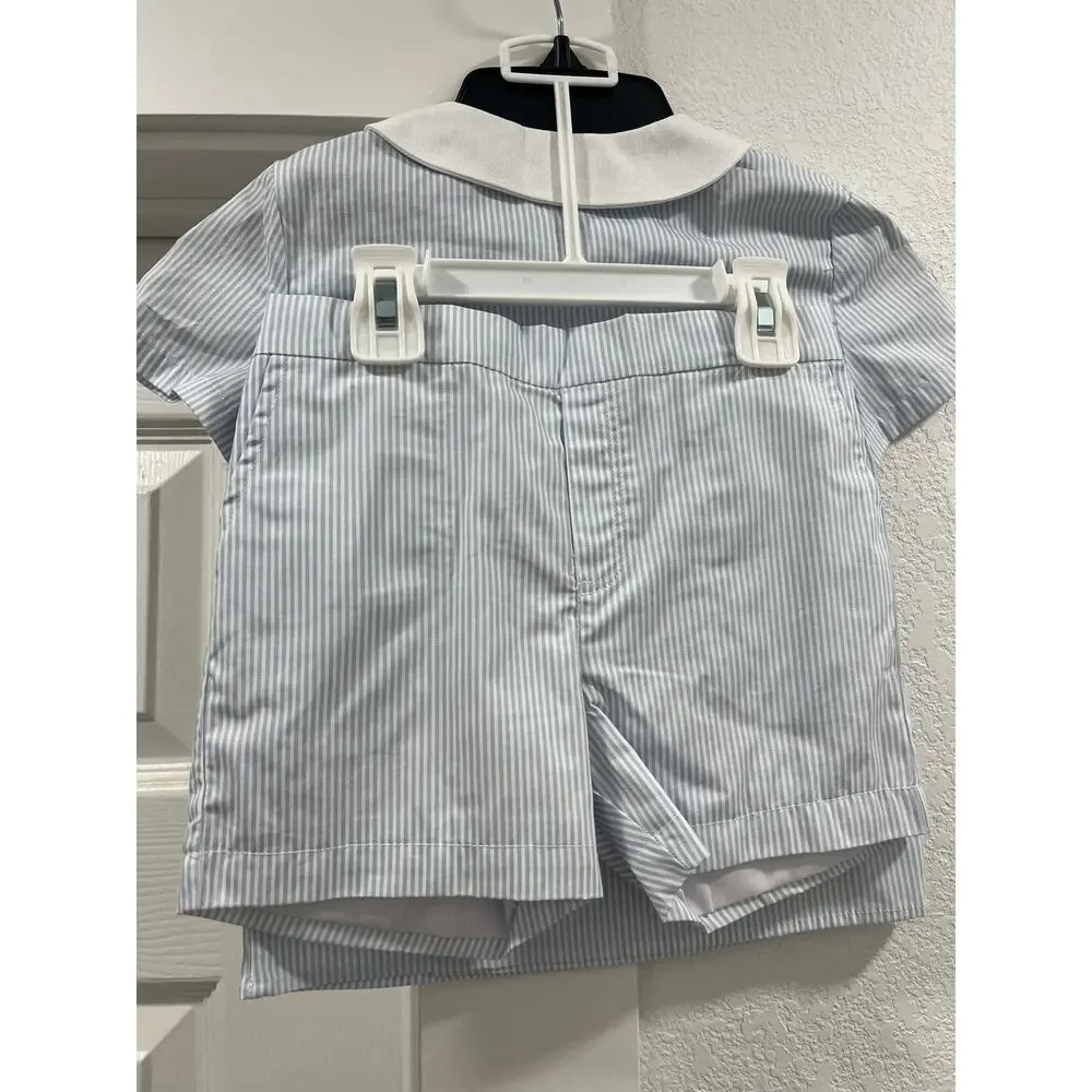 Edgehill Collection $66 Boys Woven Stripe Blue Classic Shirt and Short Set 4T